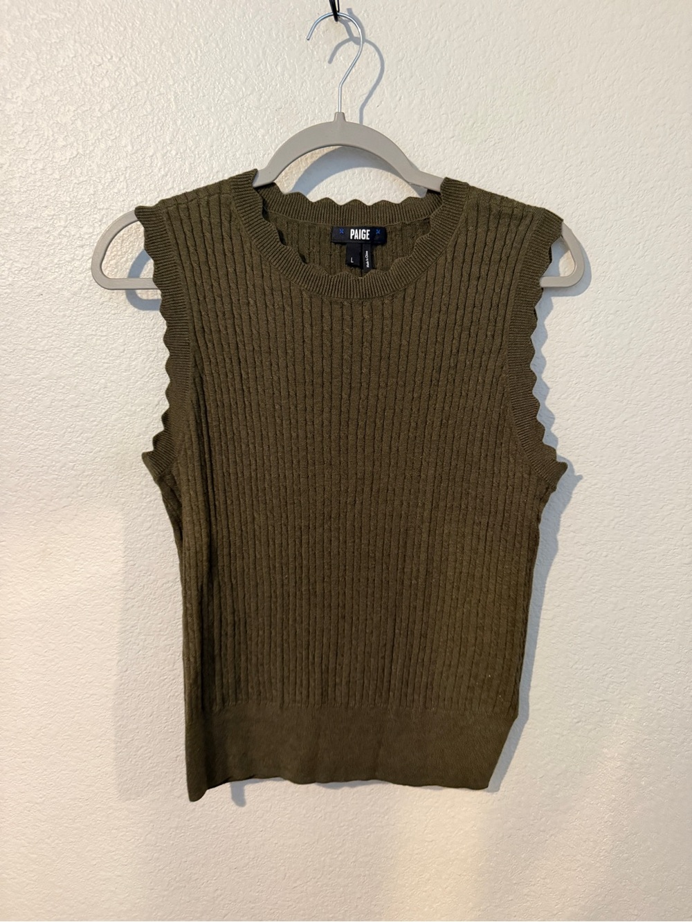 PAIGE Olive Ribbed Sleeveless Top with Scalloped Armholes